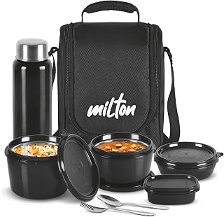 MILTON Pro Lunch Box with Steel Cutlery, 3 Microwave Safe Inner Steel