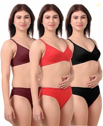 Bra & Panty Set Solid Red, Black, Maroon Lingerie Set