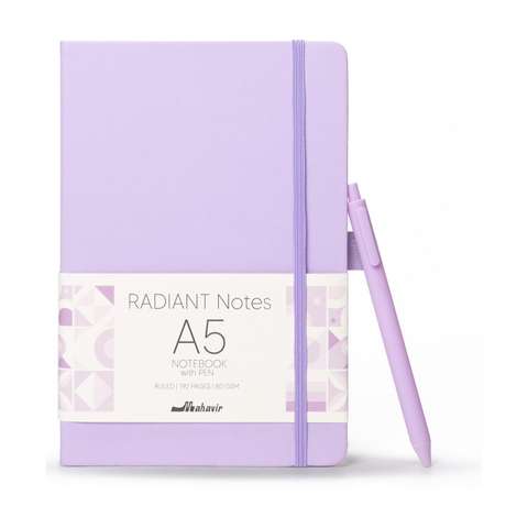 MAHAVIR Radiant Notes with Pen A5 Notebook Ruled 192 Pages (Lilac...mo
