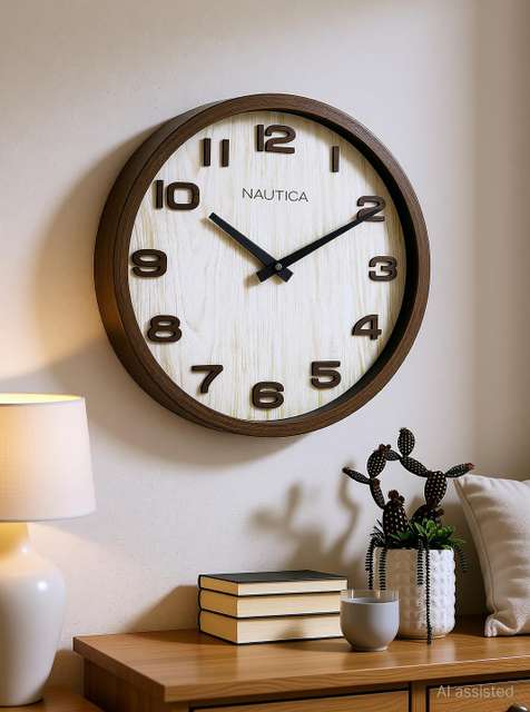 NAUTICA Analog 30 cm X 30 cm Wall Clock (Brown, With Glass, DIY C...mo