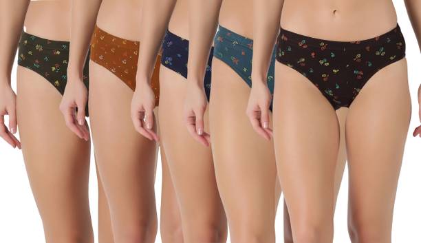 Dollar Pack of 5 Lehar Super Combed Cotton Printed Solid Women Hipster