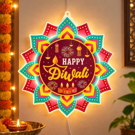 Desidiya Happy Diwali LED Hanging Light | Warm White Double-Sided