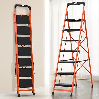 BonKaso Climb Easy 7 Step Foldable Steel Kitchen Ladder for Indoor & O