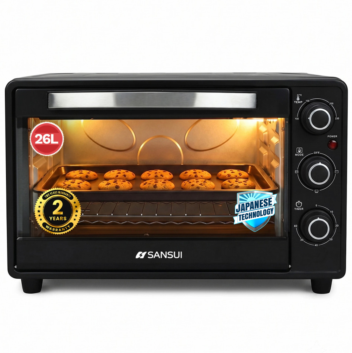 Sansui 26-Litre 1600 Watt, Interior Light, 4 Cooking Modes Oven Toaste