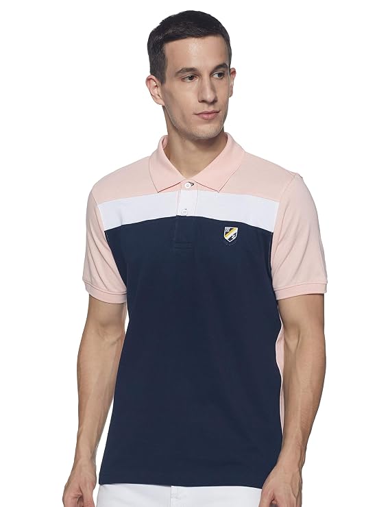 House & Shields Men's Striped Regular Fit Polo (HSK -61_Organic Pink +