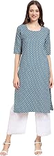 Pinkmint Women's Crepe Turqouise Color Floral Printed Straight Kurti (