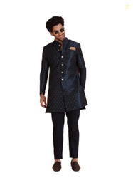 Kisah Men's Silk Blend Textured Sherwani Set Regular Fit | Wedding, Fe