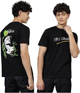 Men's Fit Printed Pure Cotton Oversized Round Neck Longline Drop Shoul