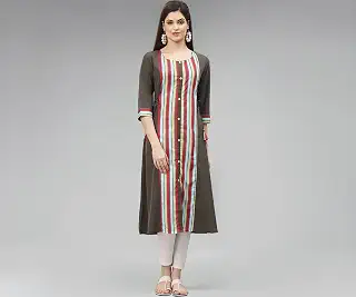 Women's Crepe Regular Kurta (ALC9155_Grey_S)
