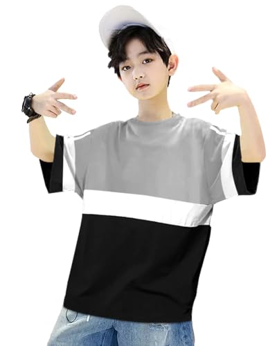EYEBOGLER Boy's Trendy Round Neck Half Sleeves Loose FIT Colorblocked