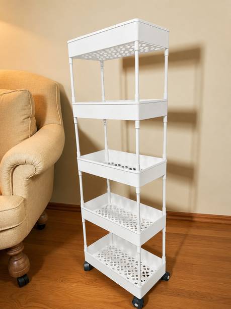 MGKENTERPRISE 5 Layer Storage Rack with Wheels Plastic Kitchen Trolley