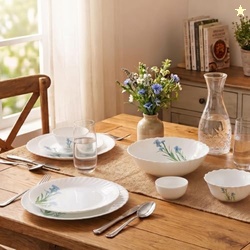 La Opala Novo Opalware Dinner Set, 10 Pcs for Family of 2, Blue Floret