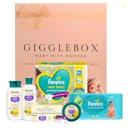 GIGGLEBOX Premium Baby Gift Hamper | Pampers Newborn Diapers & Wipes,
