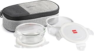 CELLO Delighta Round Borosilicate Glass Lunch Box with Jacket, 400ml,