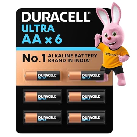 Duracell Ultra Alkalline AA Battery, Pack of 6, High-Drain Devices, Di