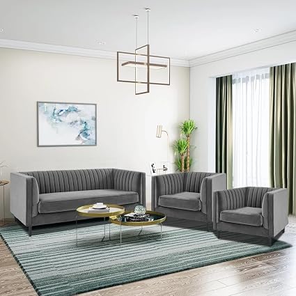 FURNY Modanway 5 Seater 3+1+1 Premium Fabric Spacious Sofa Set (Grey)