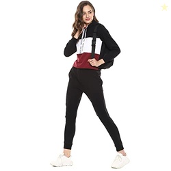 Campus Sutra Women's Black & Red Colour-Blocked Regular Fit Sweatshirt