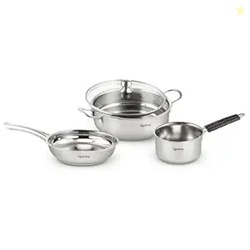 Lifelong 4 piece Stainless Steel cookware Set | 22 cm Kadai & Fry Pan