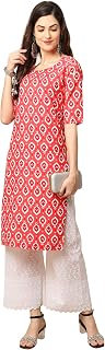Women's Crepe Peach Color Block Printed Straight Kurti (530346-XXL)