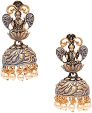 Karatcart Gold Plated Grey Meena Mata Laxmi Jhumki Earrings for Women