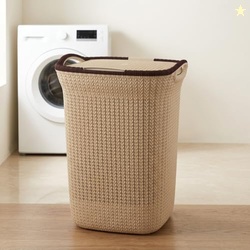 PrettyKrafts 60L Plastic Laundry Basket with Lid | Large Clothes Laund