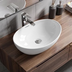 WASSMIST Wash Basin | Table Top Washbasin for Bathroom | Ceramic Oval