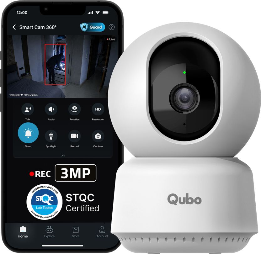 Qubo Smart 360 degree 2K|3MP(2026 Edition)|AI App Alerts|Alarm|Cl...mo
