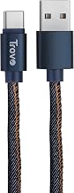 Trovo RTC-43 1Mtr, 3Amp Denim Type-C Charge & Sync Cable-Blue