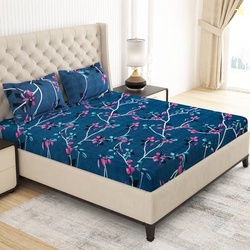 150 TC Cotton Feel Glace Cotton Printed Double Bed Bedsheet with 2 Kin