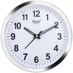 Matiz 101 Round Wall Clock Silver Color Plastic Case White Dial Analog