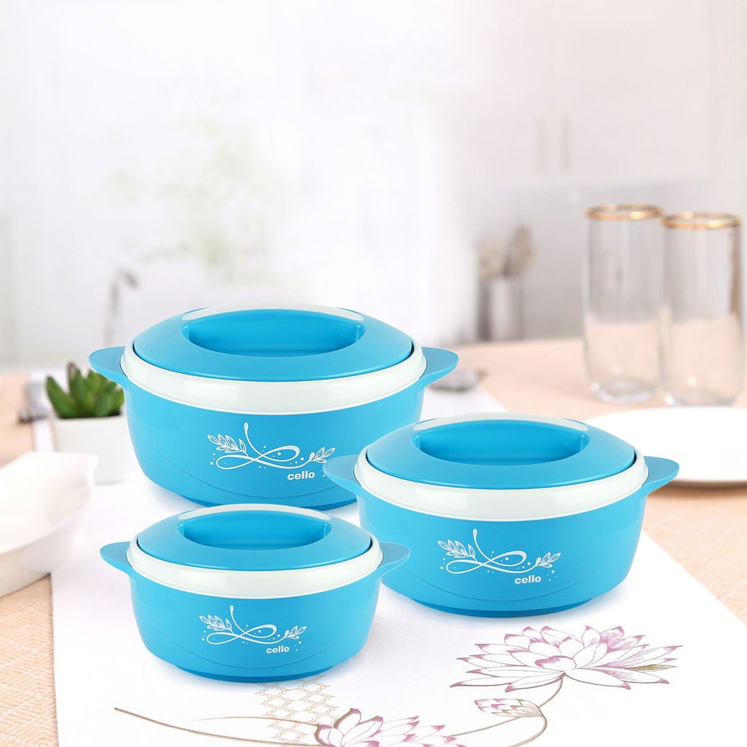 cello Sapphire Pack of 3 Thermoware Casserole Set 500 ml, 1000 ml, 150