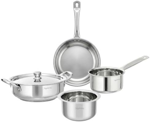 Stainless Steel Cookware Set of 5, Silver, Induction Compatible with K