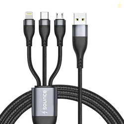 Sounce 100W 3-in-1 USB Charging Cable 1.2M for All Devices, 480Mbps, B