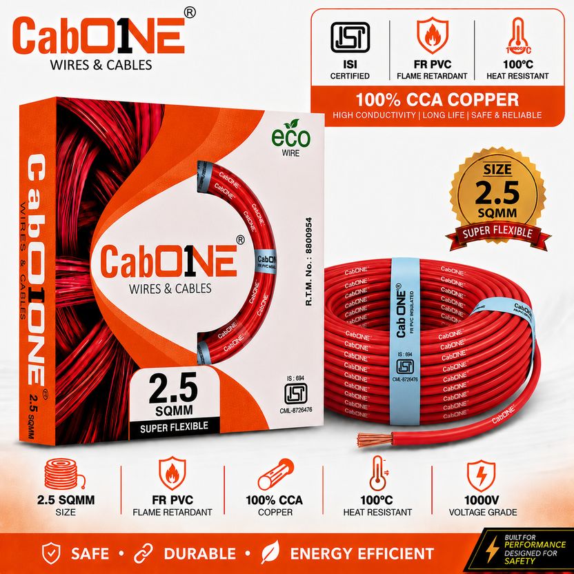 CabONE Lite 2.5 Sqmm CCA Copper Wire | 90m | Single Core | FR PVC...mo