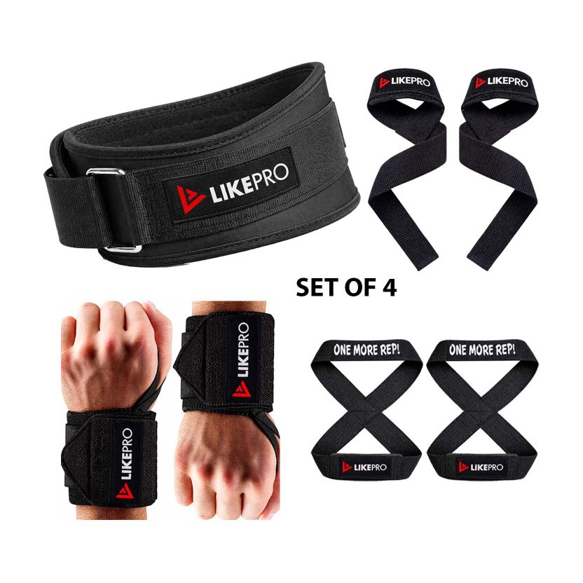 LIKEPRO Kit Set of 4  Weightlifting Belt, Wrist Wraps, Lifting S...mor