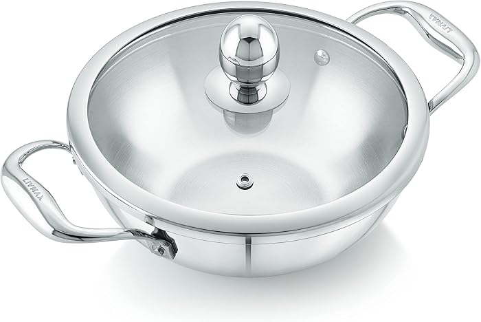 Livmax Tri-ply Kadhai with Glass Lid 20 cm