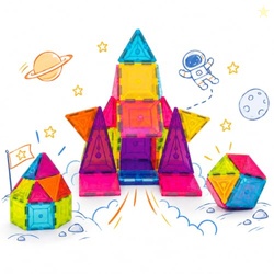 Amazon Brand - Jam & Honey 28 Pieces Magna Tiles Building Blocks for K