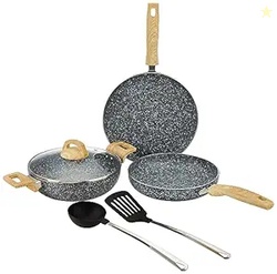 Granite Finish Non Stick 5 Pcs Induction Base Cookware Set-Granito Gre