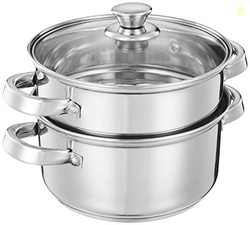 Stainless Steel Steamer with Glass Lid | Induction Base | Modak, Momo