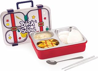 ATTRO SnackFlix Stainless Steel Lunch Box  3 Compartment Bento Tiffin,