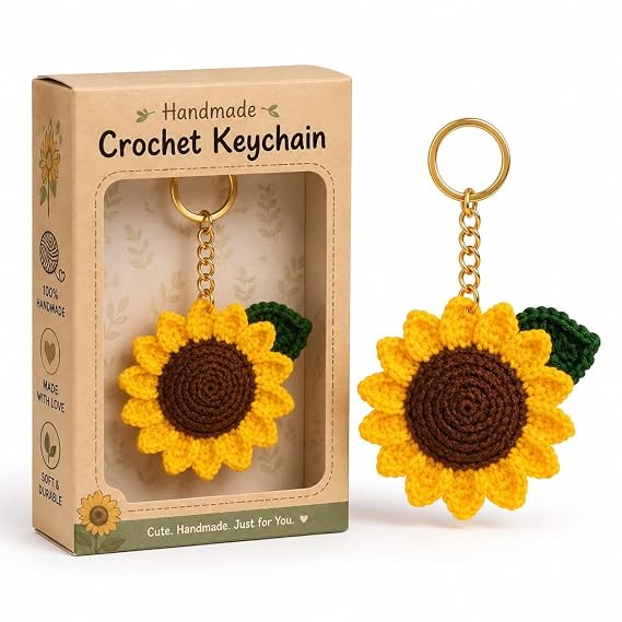 Handmade Crochet Sunflower Keychain for Women & Girls Cute Yellow Flow