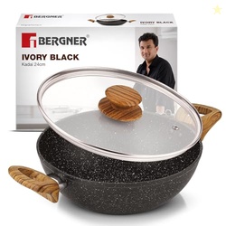 Bergner Ivory Black Granite Non-Stick 24cm (2.5L) Kadai with Glass Lid