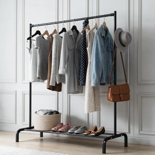 HOUZA Heavy-Duty Garment Stand Cloth Rack with Bottom Storage Shelf &