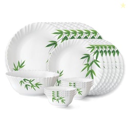Bamboo Leaves Fluted Series Opalware Dinner Set | 19 Pieces for Family