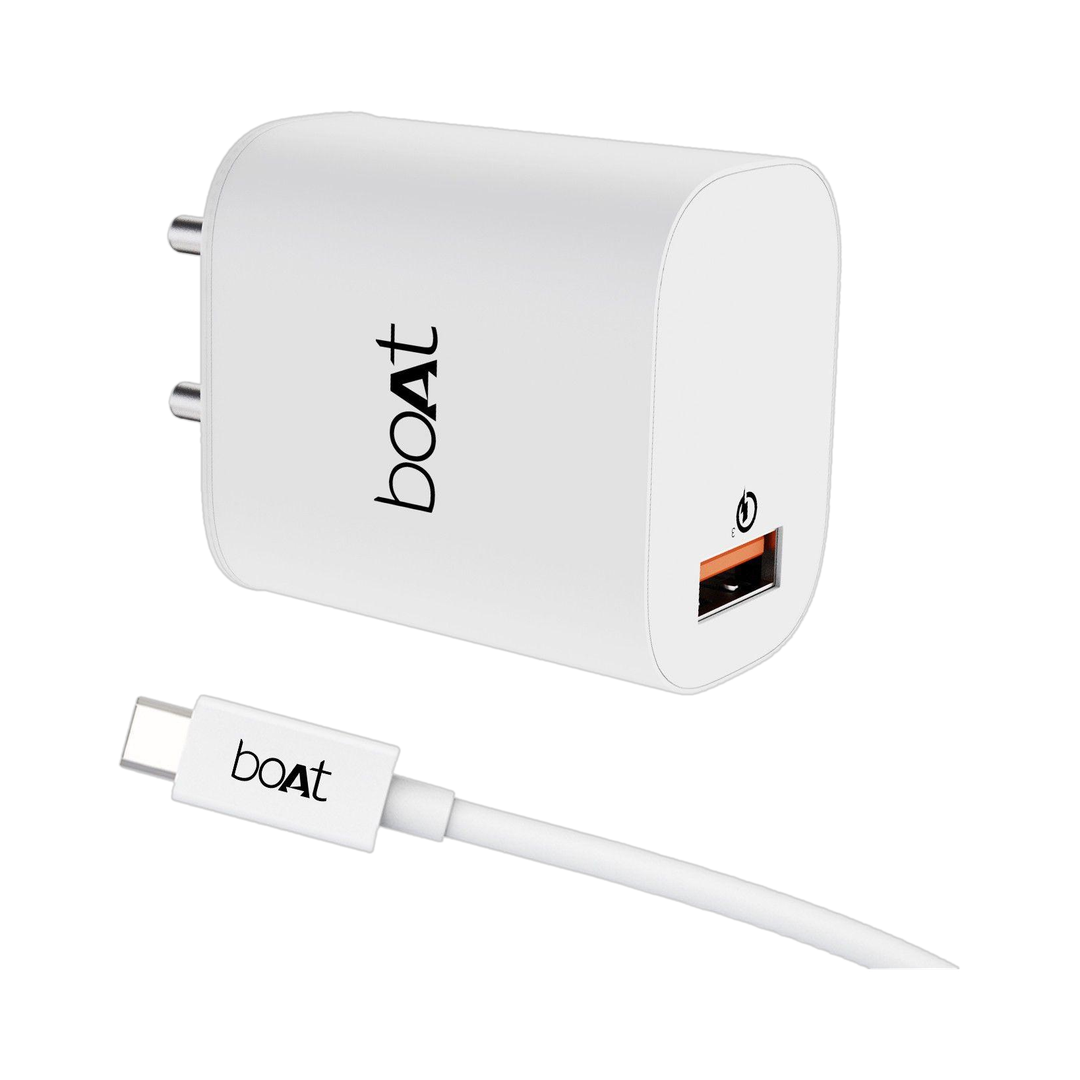 boAt 18W Power WCD Quick Charge 3A Charger combo (Type C ) White, Cabl
