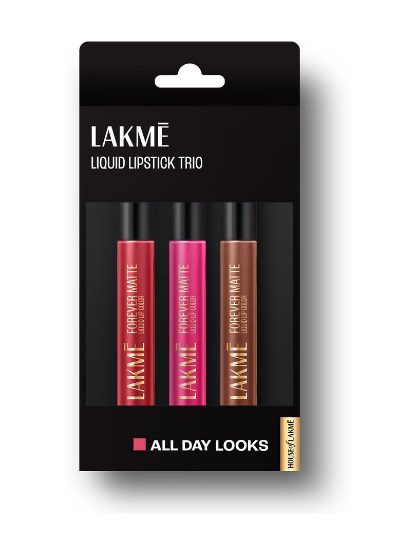 Lakm Liquid Lipstick Trio- All Day Looks, Forever Matte, Light-weight,