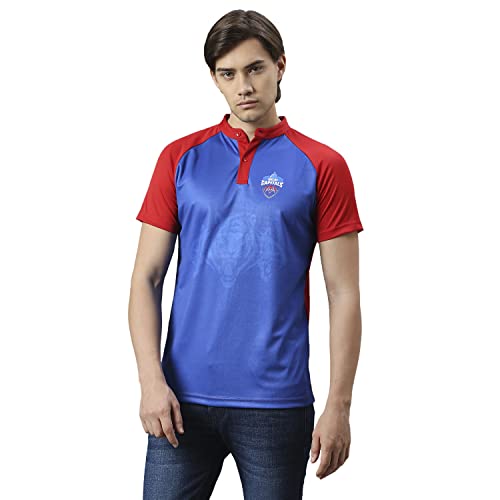 FANCODE Delhi Capitals Men Blue Printed Polo Collar Polo