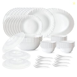 Larah by Borosil 47 pc Opalware Dinner Set for Family of 8 (White) | M