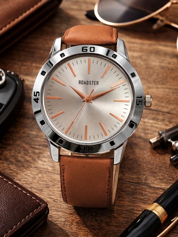 Roadster Silver Sunray Dial with Brown Leather Strap Analog Watch...mo