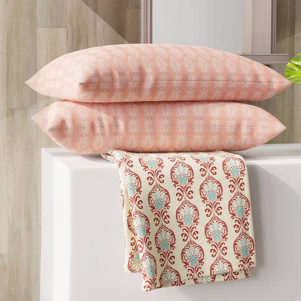 Color Sense Microfiber Double Flat 125 TC Printed 1 Bedsheet with 2 Pi